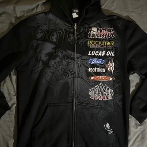 Rare Metal Mulisha Rockstar Energy Brian Deegan Black Zip Up Hoodie Sz M Fits L